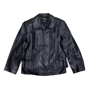 STYLE & CO LEATHER Vintage Casual Y2K Black Designer Jacket Womens 2XL